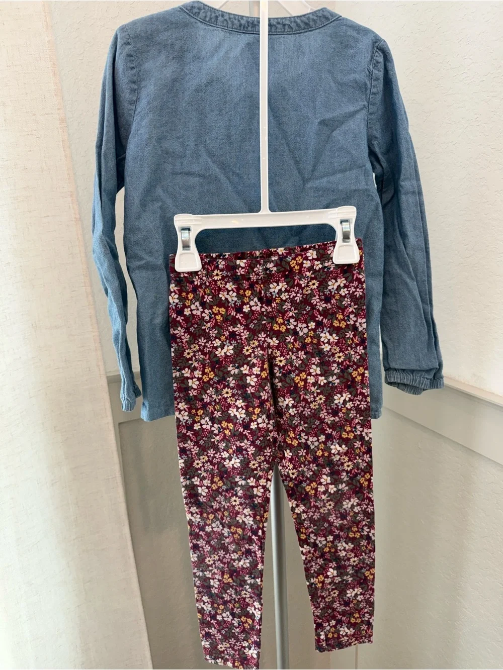 Carters Denim and Floral Burgundy Set